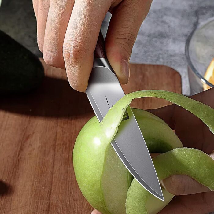 SHAN ZU Profi кухонний ніж 18 см - японський кухонний ніж з високоякісної сталі 10Cr15Mov, 12° заточка, ергономічна ручка з паккавуду - для м'яса, овочів, риби (овочечистка)