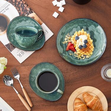 Сервіз кавовий Vancasso Steingut Starry, 12 предметів для 4 осіб, зелений, вінтажний стиль