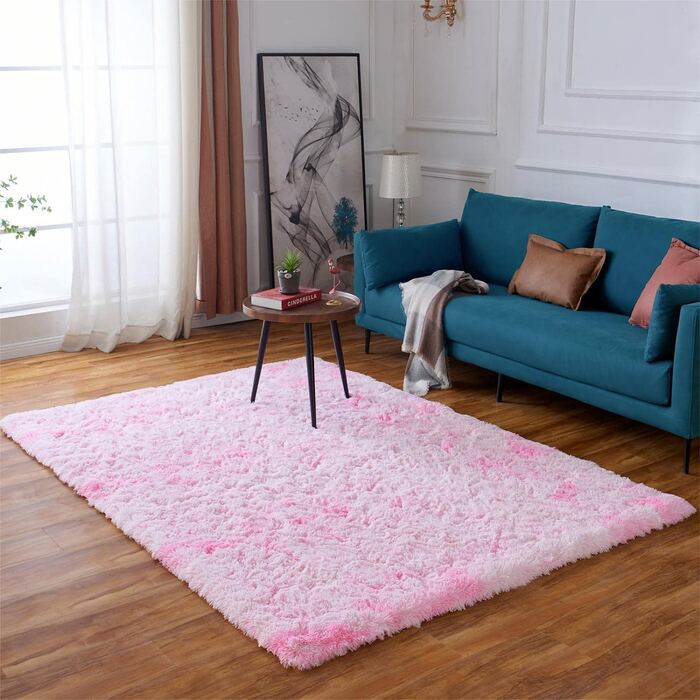 М'який пухнастий нековзний килим Evitany для спальні, ворсистий волохатий килим з високим ворсом для вітальні, довгий ворс (90 х 160 см, світло-рожевий)