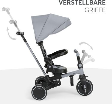 KikkaBoo Триколісний велосипед 8-в-1 з ручкою для батьків Aluma (Сірий) від 1 року. Дитячий велосипед з поворотним сидінням, ремені безпеки, алюмінієва рама