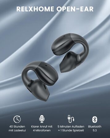 Навушники Relxhome Open Ear Bluetooth 5.4, HiFi, 4 мікрофони, шумозаглушення, світлодіодні, бездротові (чорні)