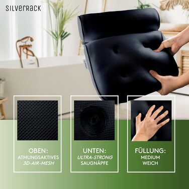 Підголовник для ванни SilverRack MEDIUM-WEICH [Темно-Сірий 4D] з присосками - ергономічна подушка для ванни