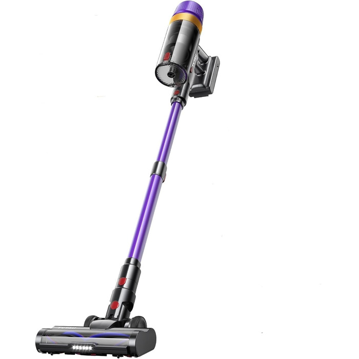 Акумуляторний пилосос бездротовий для шерсті тварин 1.8л з дисплеєм, 55000Па/620Вт/75хв, стійкий, з анти-заплутуючою щіткою та настінною зарядкою, для килимів/твердих підлог/авто (фіолетовий+золотий)