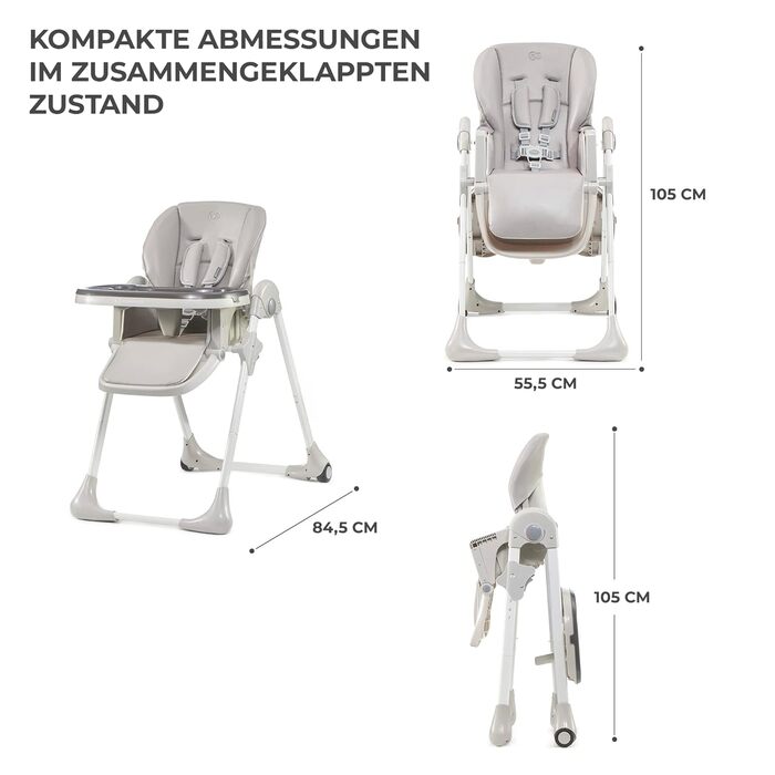 Дитячий стільчик Kinderkraft Yummy Single - сірий, для годування, від народження, регульована підніжка, PU обтяжка, легко миється