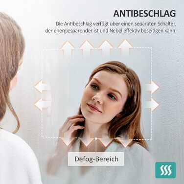 Дзеркало для ванної кімнати EMKE з підсвічуванням 50x60 см, з вимикачем-кришкою, антивміст, 2 кольори світла (тепле/холодне), LED, горизонтальне/вертикальне встановлення