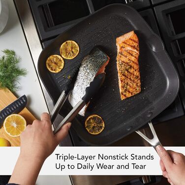 Сковорода-гриль KitchenAid квадратна, 29 см, з виливом, антипригарне покриття, чорний матовий