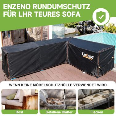 Чохол для садово-патіо меблів Enzeno L-подібної форми, водонепроникний та вітростійкий, 255x255x87 см