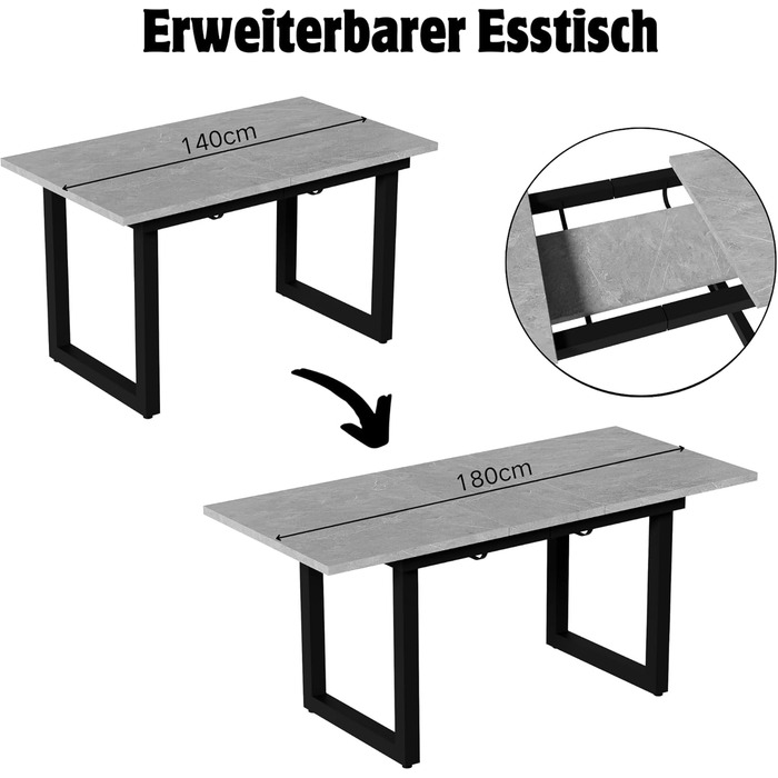 Розсувний обідній стіл Merax, 140/180x80x75 см, білий, металеві ніжки