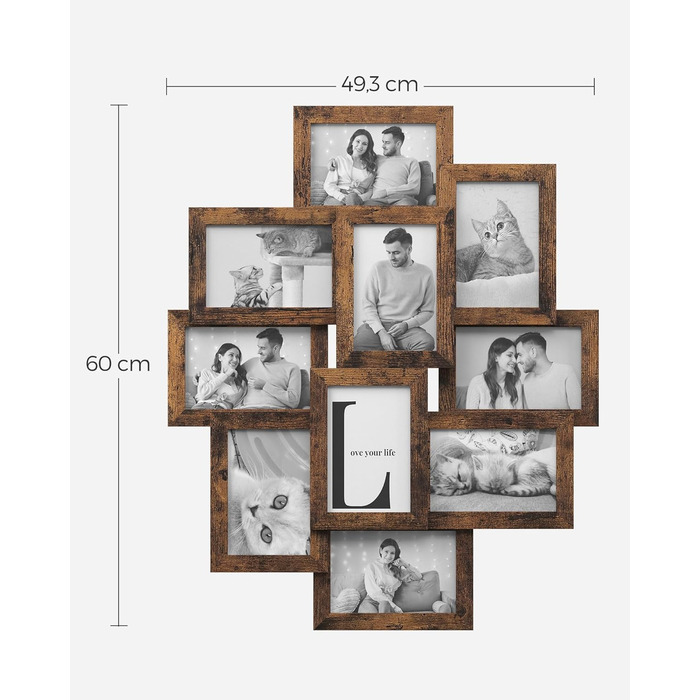 Фоторамка SONGMICS на 10 фото 10x15 см, дерев'яна (MDF), вінтажний коричневий RPF20WT