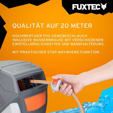 Автоматичний шланг Fuxtec FX-WSA30 – 30 м, ½ дюйма, для саду з ручною лійкою та з'єднаннями, настінний, поворотний 180° (65x29x46 см)