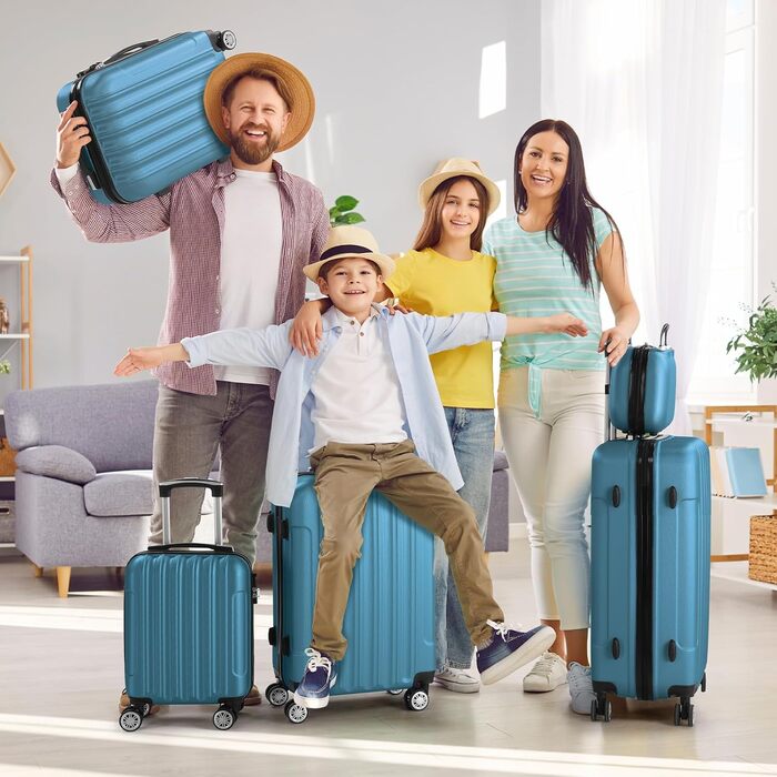 Набір валіз LALAHO 5 шт. з косметичками, ABS, турквіс (смужки)