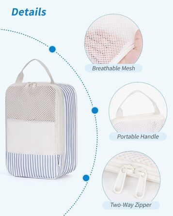 Набір органайзерів для подорожей Narwey (6 шт), компресійні органайзери для валізи та рюкзака, набір пакувальних кубів для одягу, сіро-блакитні смужки