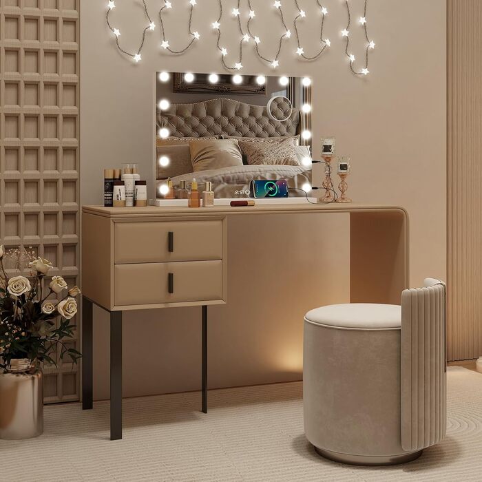 Дзеркало для макіяжу YU YUSING з підсвічуванням 58x45 см, 15 LED, 3 кольори, 10x збільшення, USB Type-C, для ванної кімнати та туалетного столика