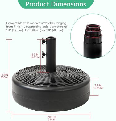 Підставка для парасольки Robuster Helios&Hestia, пластикова, для вулиці, з можливістю засипання водою/піском, 31,8 кг, чорна