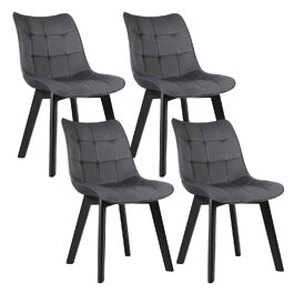 Елегантні стільці для їдальні EUGAD, комплект з 4 шт., для кухні, вітальні, їдальні. М'яке сидіння з велюру, дерев'яні ніжки, до 150 кг, темно-сірий колір.