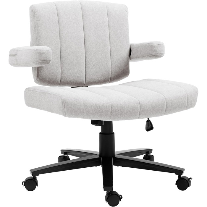 Крісло Vigosit Criss Cross з колесами, регульована ширина підлокітників, антиковзаюча тканина, комфортне сидіння, сучасний стиль, поворотне крісло для дому, туалетного столика, офісу (Сірий)