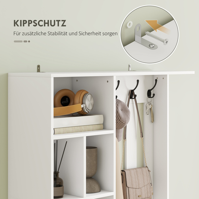 Шафа для одягу 180 см з вішалкою, полицею для взуття, 4 гачками, відкритими полицями, МДФ, білий