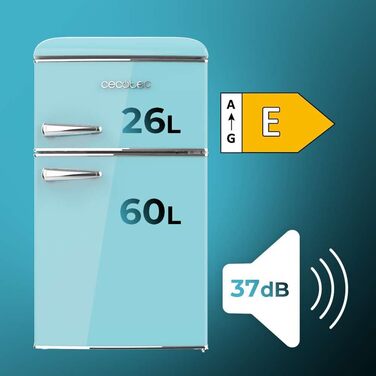 Холодильник Cecotec Bolero CoolMarket 86L, 2 двері, Retro, блакитний, Клас E
