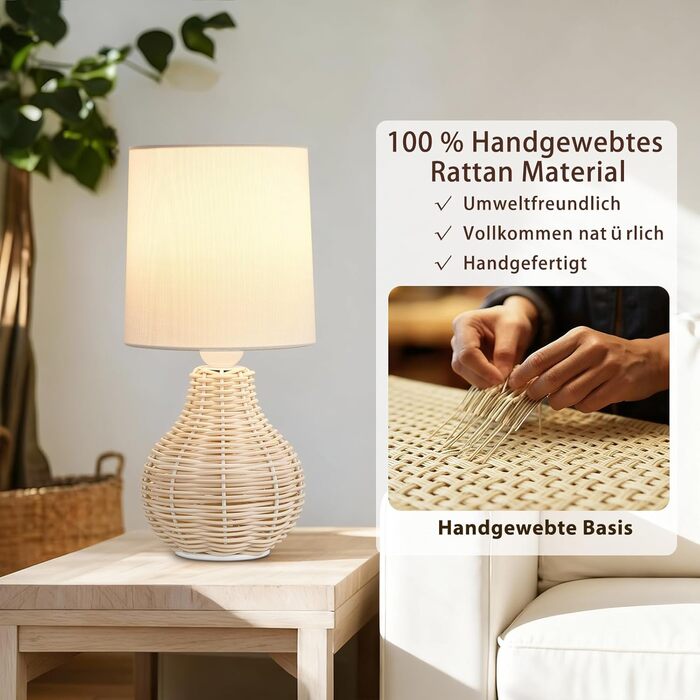 Настільна лампа GyroVu 2 шт. з ротангу, Бохо стиль, цоколь E27, для спальні, вітальні, читання