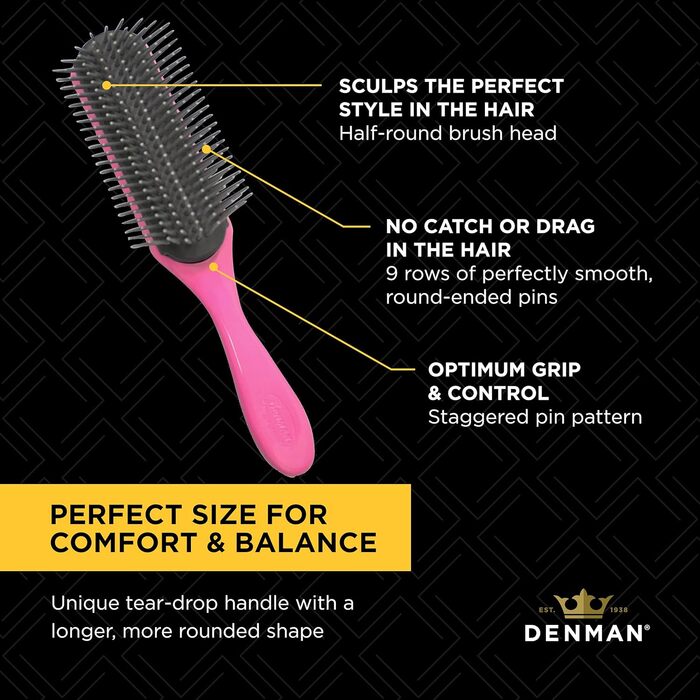 Щітка для укладання кучерявого волосся Denman Curly Hair Brush D4 (All Black) - для довгого волосся та чітко окреслених кучерів (рожевий/сірий, рожевий/сірий)