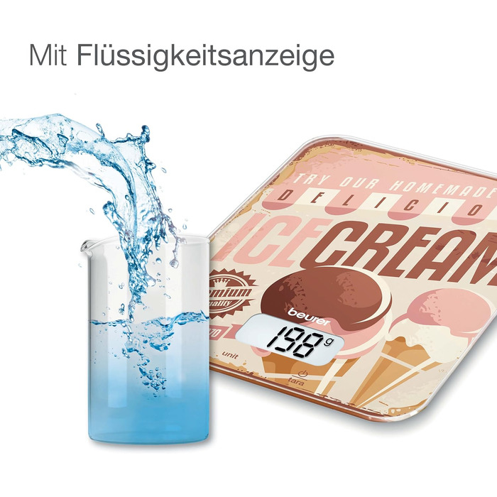 Кухонні ваги Beurer KS 19 Ice-Cream, цифрові, з функцією зважування тари, сенсорна кнопка керування, вантажопідйомність 5 кг, 20 см