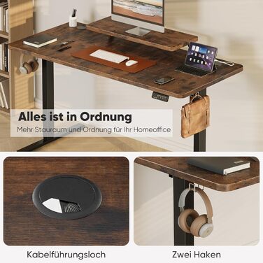 Регульований стіл Sweetcrispy з підставкою для монітора, 120 x 60 см. Електричний, ергономічний стіл для стоячи/сидячи, комп'ютерний стіл, вінтажний коричневий, 120 x 60 см