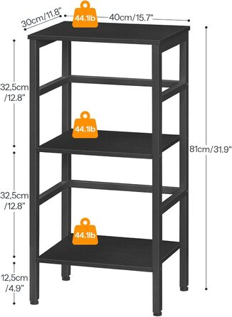 Полиця для сходів HOOBRO, 3 яруси, конструкція поперечини, металевий каркас, індустріальний стиль, 40x30x81 см (чорний)