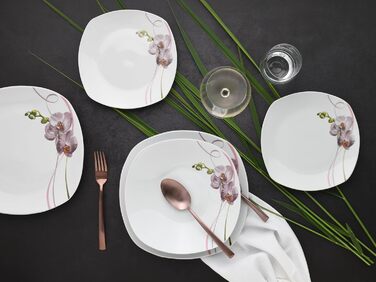 CreaTable Серія Square Orchidee: 18-частинний порцеляновий сервіз для 6 осіб (кавовий сервіз)
