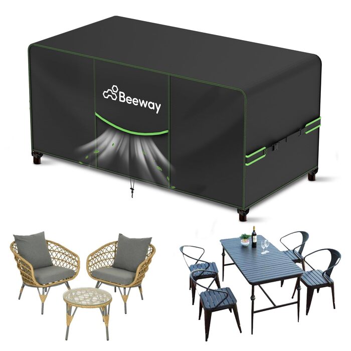 Чохол для садово-патіо меблів BEEWAY V2.0, 300x250x102 см, водовідштовхуючий, захист від УФ, зимовий, чорний