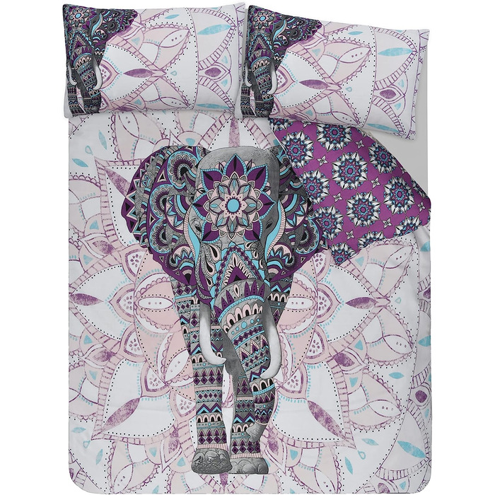 Набір підковдр Sleepdown Elephant Mandala, двосторонній, простий у догляді, королівський розмір, бірюзовий