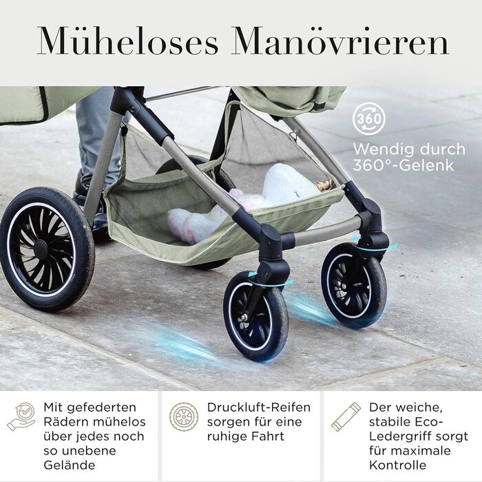 Дитяча коляска 3 в 1 з автокріслом та люлькою | Коляска для новонароджених з 5-точковим ременем безпеки | Кольори: світло-оливковий