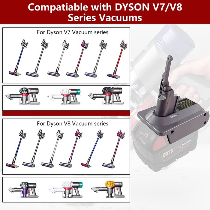 Адаптер акумулятора EID для пилососа Dyson V7/V8, Einhell 18V до Dyson (також для акумулятора Milwaukee)