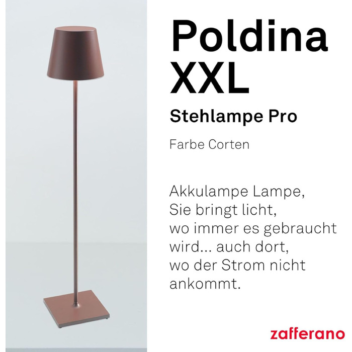 Підлогова лампа Zafferano Poldina XXL Corten з бездротовою зарядкою та сенсорним керуванням, 69-150 см, 2700-3000K, для вітальні та вулиці