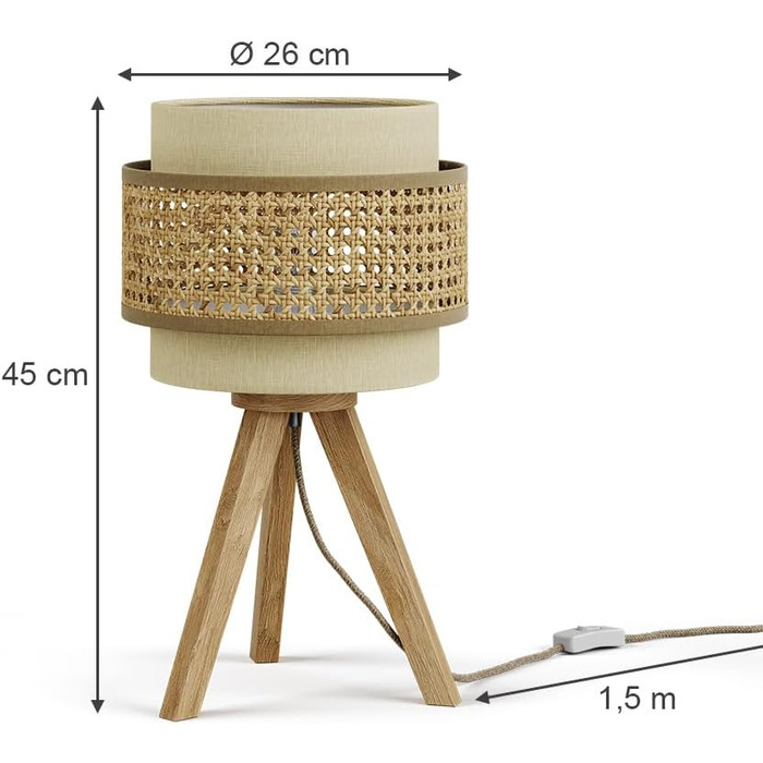 Стійка лампа Vicco Morten з ротангу, 26 x 45 см, для читання, кремового кольору