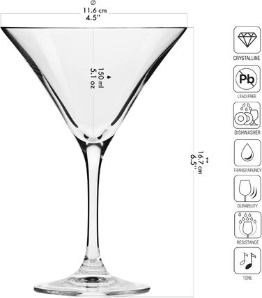 Келихи для мартіні Krosno Келихи для коктейлів / набір з 6 / 150 мл / елітна колекція / ідеально підходить для дому, ресторанів і вечірок