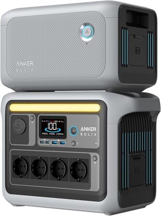 Портативна електростанція Anker SOLIX, LiFePO4, сонячний генератор 1800 Вт, 100 заряджений за 58 хв з надшвидким режимом, електростанція LFP для вулиці, кемпінгу та резерву живлення (додаткова сонячна панель) (C1000 з батареєю)