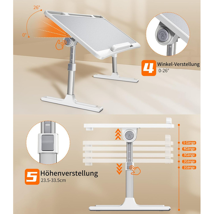 Зручний столик-підставка для ноутбука з регулюванням висоти, лапдеск для ліжка, дивана, софи. Сумісний з ноутбуками до 17 дюймів.