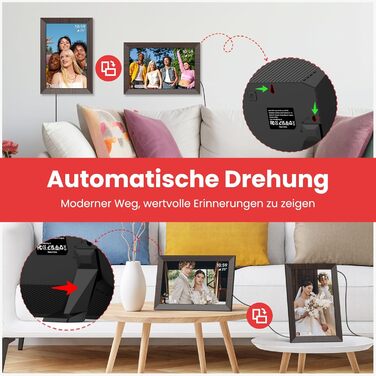 Frameo Цифровий фоторамка WiFi, 10.1 дюйма, HD IPS сенсорний екран, 32 ГБ пам'яті, автоматичне обертання, хмарна підтримка, віддалене завантаження фото та відео