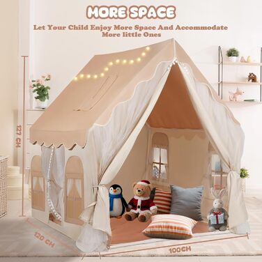 Дитяче намет-ігровий будиночок Snookids Kinderzelt Indoor з килимком, ліхтариками, прикрасами-веселкою та прапорцем-зіркою для хлопчиків та дівчаток