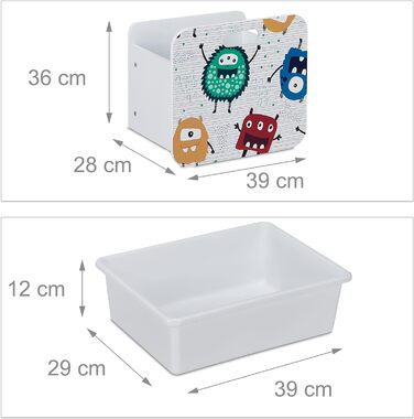 Дитяча полиця на 6 ящиків, дизайн монстр, 2 ящики з коліщатками, HWD 80,5x82,5x30 см, полиця для іграшок, біла, 100375120