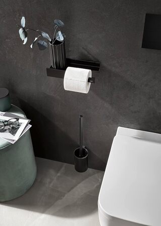 Тримач для паперу EMCO Aura з полицею, сучасний тримач для туалетного паперу з полицею для настінного монтажу, високоякісний тримач для паперу з алюмінію з тримачем праворуч, чорний матовий
