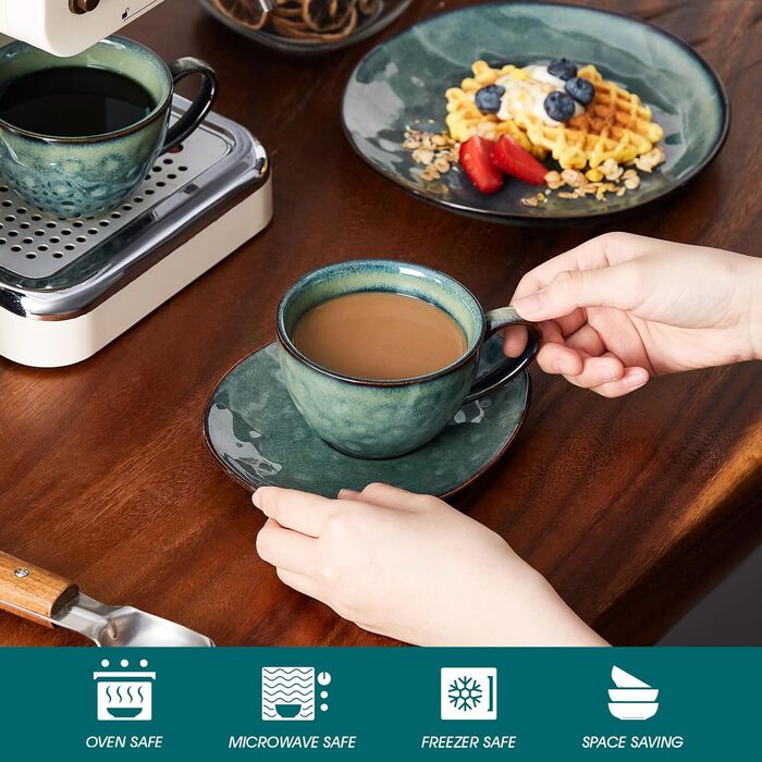 Сервіз кавовий Vancasso Steingut Starry, 12 предметів для 4 осіб, зелений, вінтажний стиль