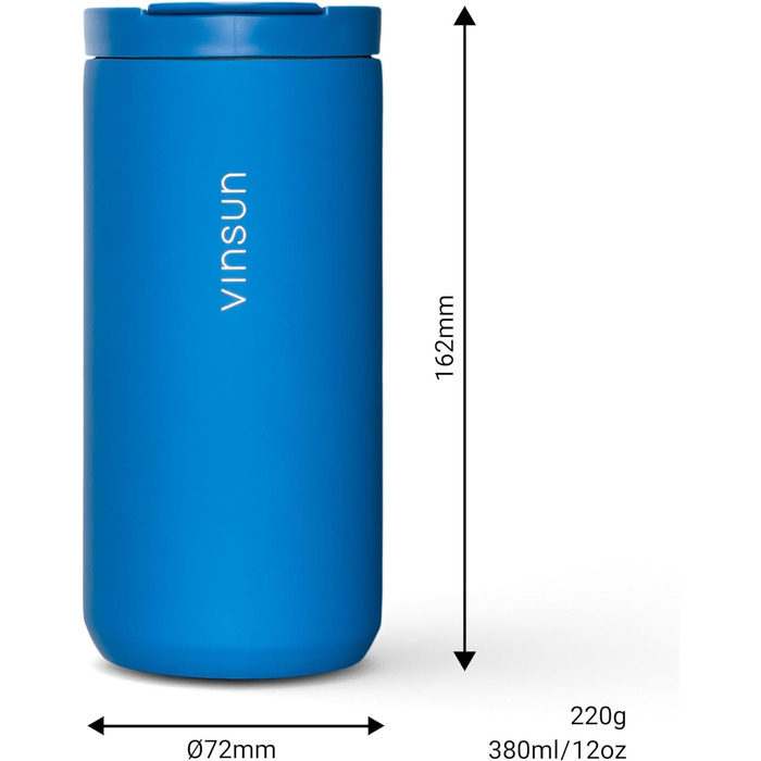 Термокружка VINSUN для кави з собою - нержавіюча сталь, герметична, з подвійними ізольованими стінками - гарячі та холодні напої - 380 мл