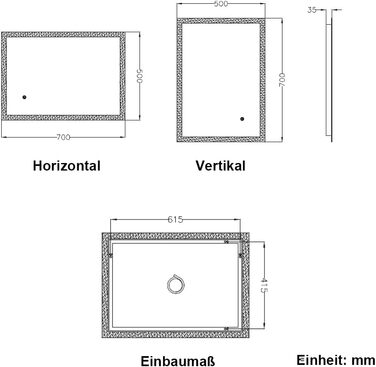 Дзеркало для ванної кімнати Badspiegel 70x50 см з підсвічуванням 3 кольори, сенсорне керування, прямокутне, LED, енергоклас A++