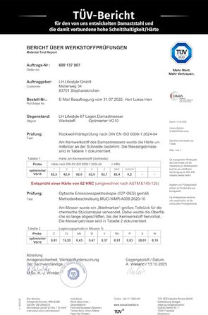 Кухонний ніж Wolfblood PRO Damast XL (33 см) з дамаської сталі 67 шарів, преміум-якість, для професійних кухарів, з дерев'яною ручкою, подарункова коробка, захист леза, сертифікований TÜV, 62 HRC