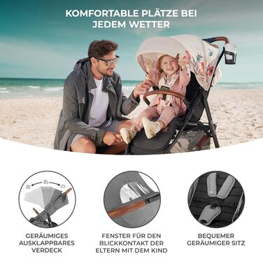 Дитяча коляска Kinderkraft GRANDE PLUS сірого кольору, від народження до 22 кг, складна однією рукою, з регульованою спинкою та великим козирком