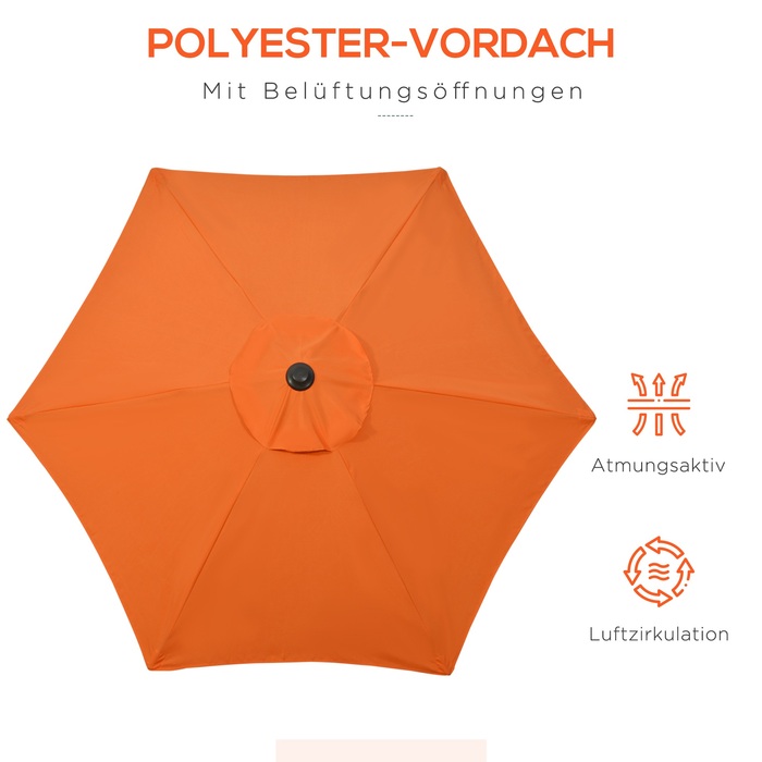 Outsunny Parasol Ø196 см, поворотна парасолька з функцією складання, шестикутна балконна парасолька пляжна парасолька вітрозахисна стабільна ринкова парасолька Crank Parasol Захист від сонця для пляжу Балконний сад, помаранчевий