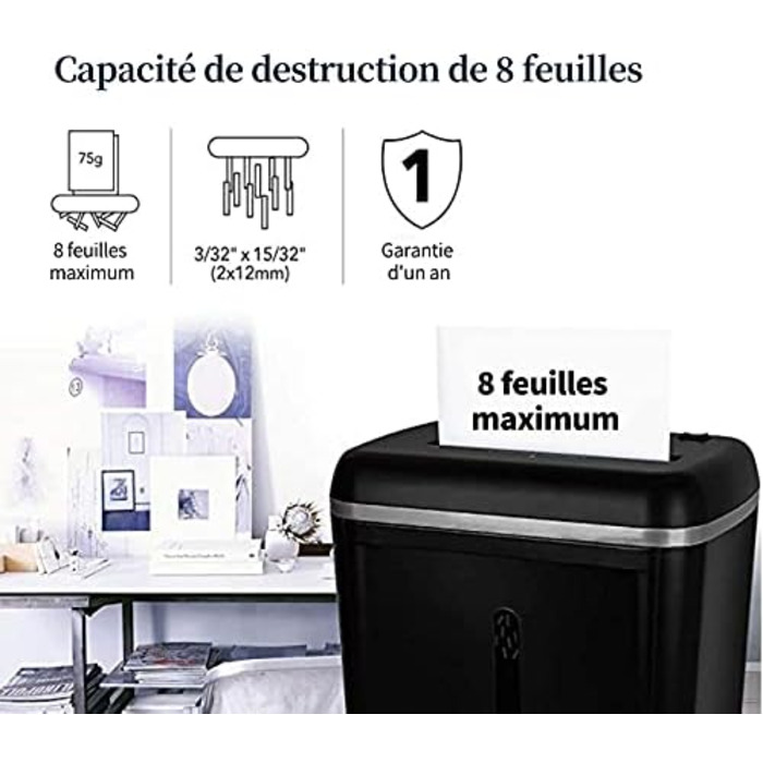 Шредер WOLVERINE P5 для безпечного знищення документів, 8 листів, мікроріз, для паперу та кредитних карт, тихий, знімний контейнер 17л (Чорний)