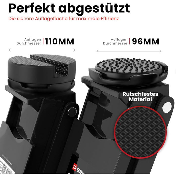 Гідравлічний домкрат 3T низькопрофільний 75-505мм з гумовими накладками для легкових авто та SUV – професійний, поворотний на 360° (Чорний)