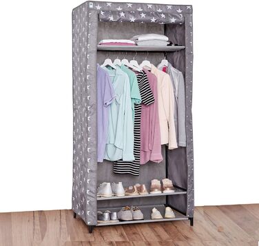 Тканинна шафа для одягу Love IT Store IT з вішалкою для одягу та відділенням для зберігання - Розкладна шафа для зберігання одягу, взуття та іншого - Сіра з зірками - 80 x 50 x 175 см (ДхШхВ)